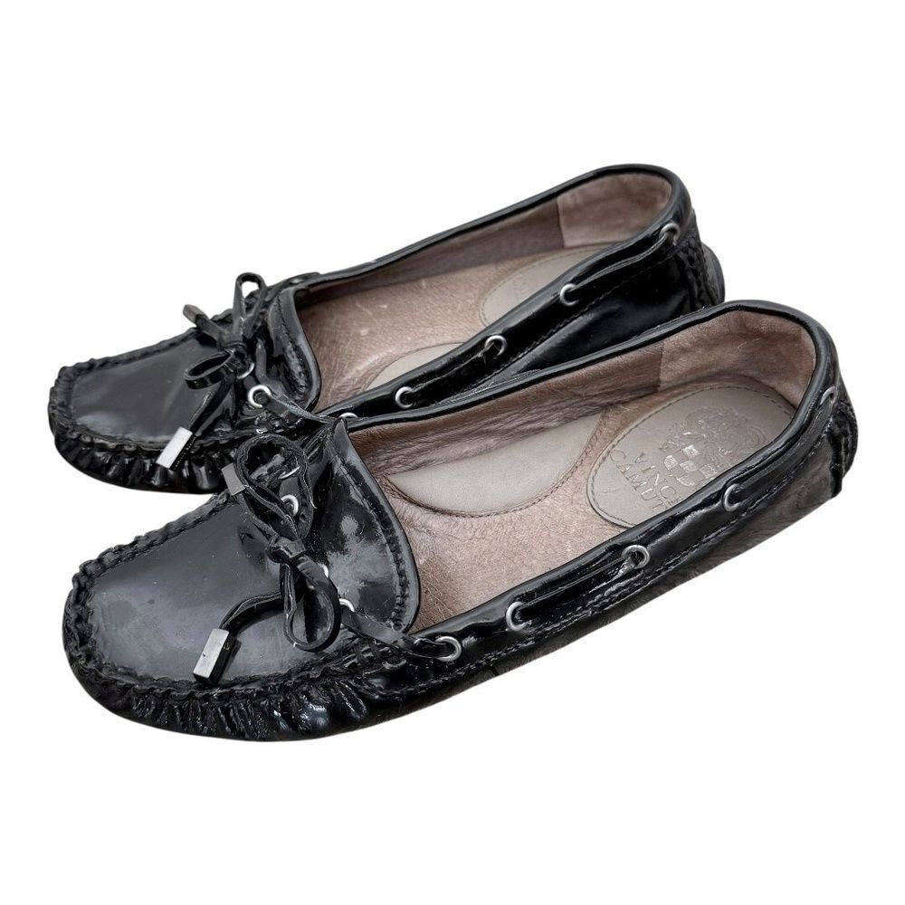 Vince Camuto Womens Paula Loafers Flats Black Patent Leather Slip-On Shoes 6 B